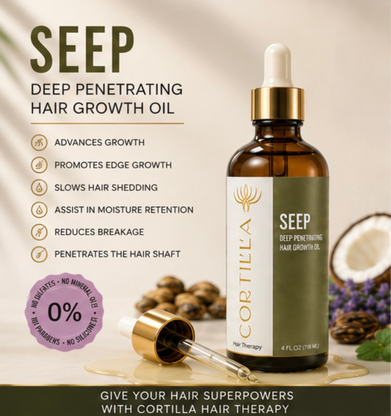 SEEP OIL (Deep Penetrating Hair Growth Oil) By Cortilla